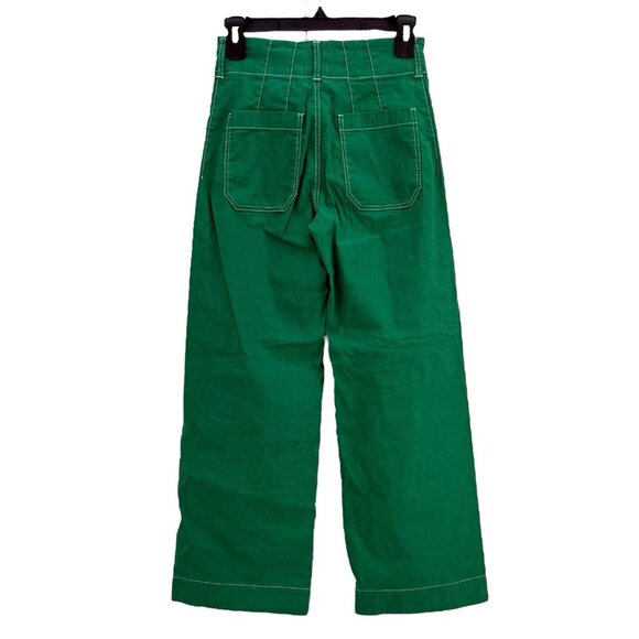 Anthropologie Colette Contrast Stitch Cropped Wide Leg Pants Maeve Size 23 Green - Picture 5 of 11